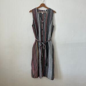Liz Claiborne – Vintage Striped Linen Blend Button Down Shirt Dress